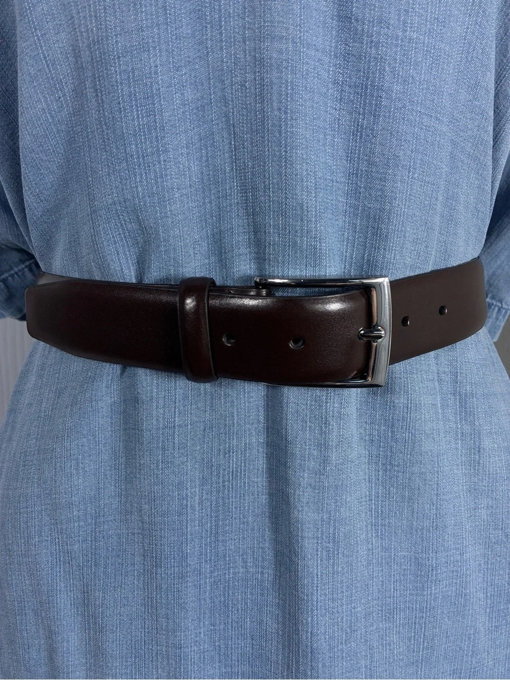H&M Unisex belt sz XL Dark Brown Split Leather Silver Buckle